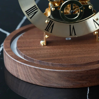 WT-008-UU】Black Walnut Solid Wood Base Sound Control LED Night Light Seat Clock Perspective Mechanical Movement Table Clock