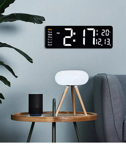 WT-001-UU】Large Digital LED Wall Clock Calendar with Dual Alarms,Temperature Thermometer for Bedroom Living Room Table Desktop Decoration