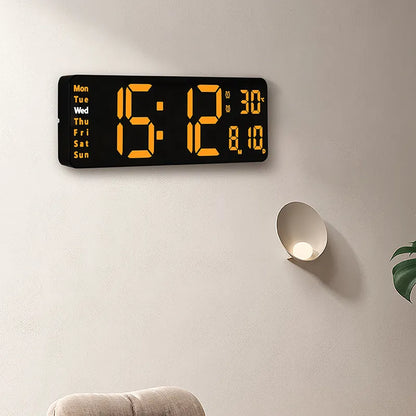 WT-001-UU】Large Digital LED Wall Clock Calendar with Dual Alarms,Temperature Thermometer for Bedroom Living Room Table Desktop Decoration