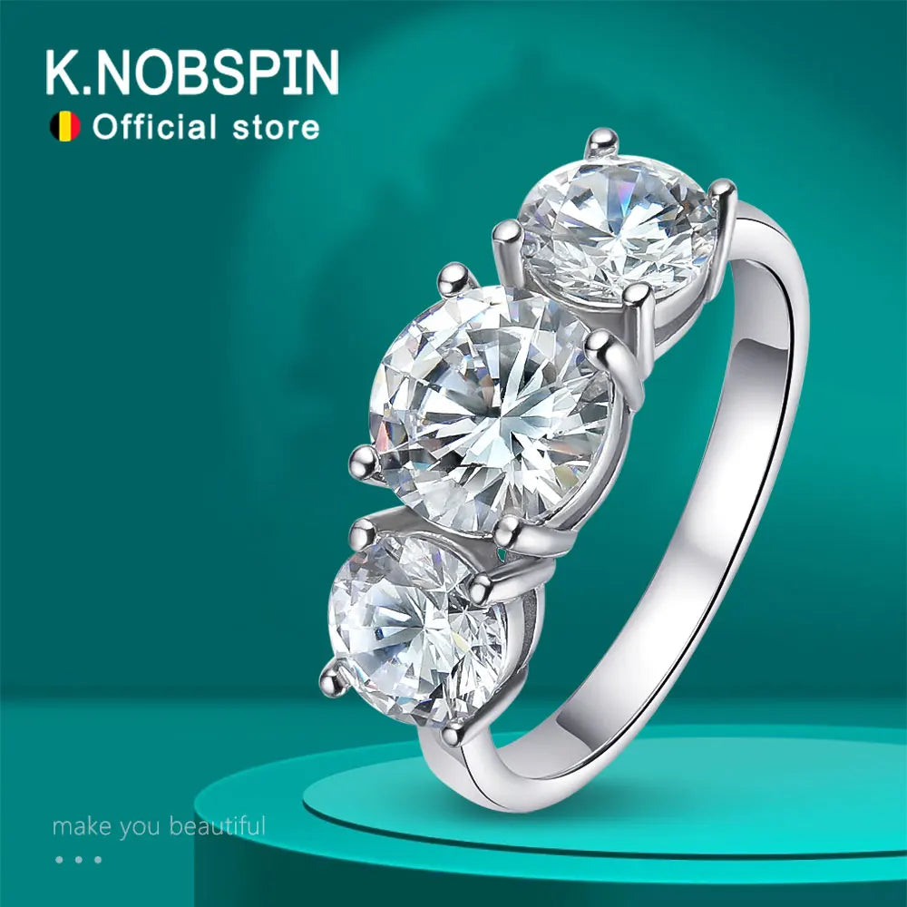 JR-008-UU】KNOBSPIN D VVS1 Moissanite Rings for Women Sparkling Diamond Engagement Wedding jewelry with GRA s925 Sliver Plated 18k Ring