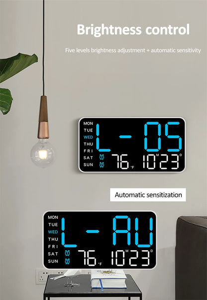 WT-002-UU-1】LED デジタル壁掛け時計 音声コントロール テーブルクロック 12/24H 温度 日付 週表示 明るさ調節可能 目覚まし時計