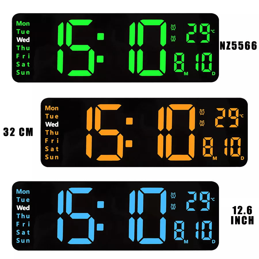 WT-001-UU】Large Digital LED Wall Clock Calendar with Dual Alarms,Temperature Thermometer for Bedroom Living Room Table Desktop Decoration