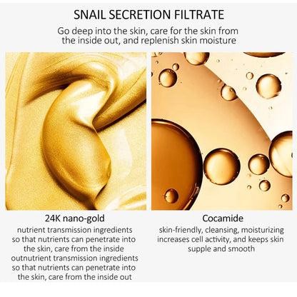 BM-013-UU】Snail Collagen Skin Care Set Golden Face Serum Nourishing Brighten Skin Anti Dryness Moisturizing Cream Soothes Skin Eye Essence