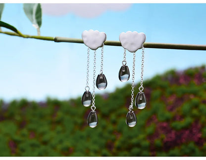 JE-007-UU】Lotus Fun Real 925 Sterling Silver Natural Crystal Gems Fine Jewelry Ethnic Cloud Long Tassel Drop Earrings