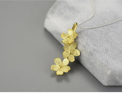 JN-002-UU】Lotus Fun Real 925 Sterling Silver Long Elegant Forget-me-not Flower Pendant Fashion Jewelry Chains and Necklace for Women Gift