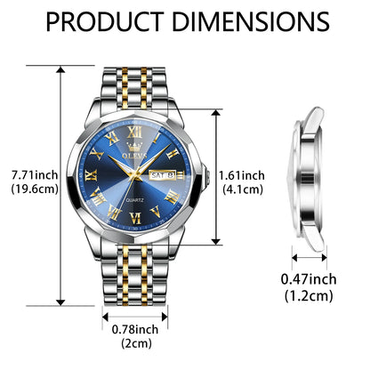 MW-009-UU】OLEVS Business Male Wristwatch Top Brand Luxury Waterproof Stainless Steel Watch For Men Dual Calendar Rhombus