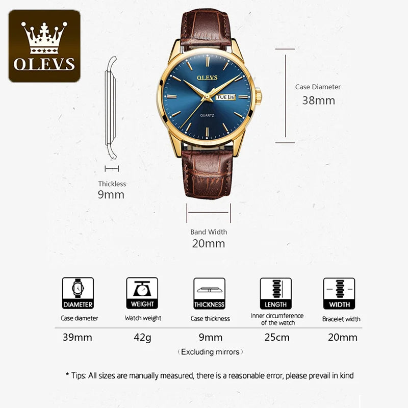 MW-012-UU】OLEVS Men`s Quartz Watches Brand Luxury Casual Fashion Men's Watch For Gifts Breathable leather Waterproof