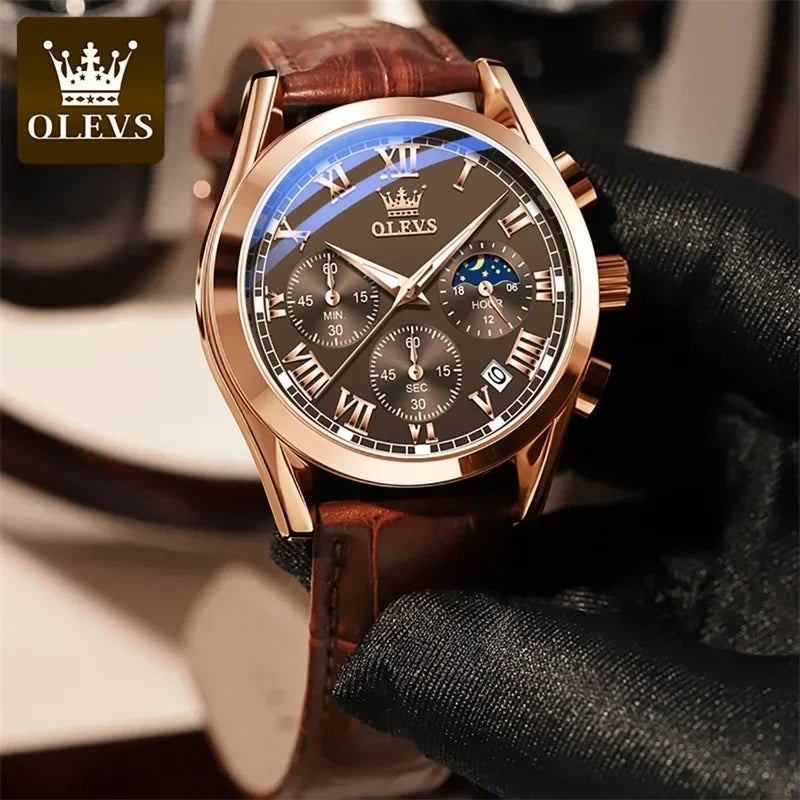 MW-013-UU】OLEVS Quartz Watch for Men Top Brand Luxury Watches Moon Phase waterproof Mens watches Fashion Chronograph Wrist Watches For Men