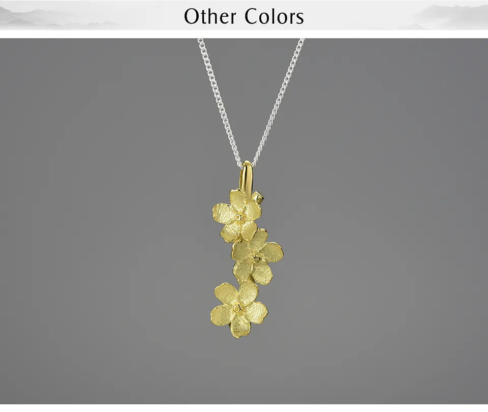 JN-002-UU】Lotus Fun Real 925 Sterling Silver Long Elegant Forget-me-not Flower Pendant Fashion Jewelry Chains and Necklace for Women Gift