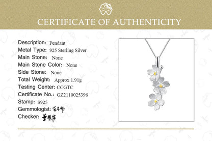 JN-002-UU】Lotus Fun Real 925 Sterling Silver Long Elegant Forget-me-not Flower Pendant Fashion Jewelry Chains and Necklace for Women Gift