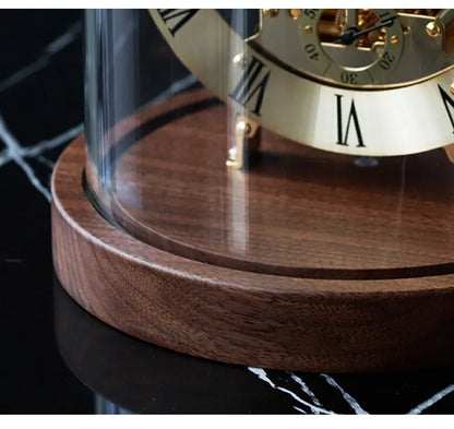 WT-008-UU】Black Walnut Solid Wood Base Sound Control LED Night Light Seat Clock Perspective Mechanical Movement Table Clock