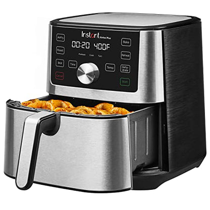 Instant Vortex Plus 6QT XL エアフライヤー、6-in-1、焼く、脱水する、カリカリにする、ローストする、再加熱する、焼くなど、素早く簡単に食事ができる、100以上のアプリ内レシピ、食器洗い機対応、Instant Pot メーカー製、ブラック