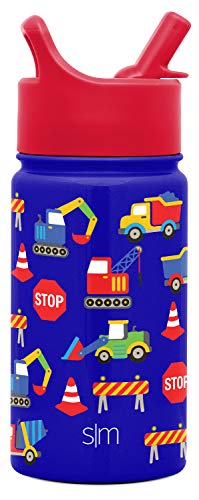 Simple Modern Kids Water Bottle with Straw Lid | Insulated Stainless Steel Reusable Tumbler for Toddlers, Boys | Summit Collection | 14oz, Under Construction