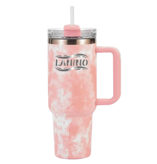 Lanino Travel Mug 40 oz Tumbler with Handle and Straw Lid Insulated Cup Premium Stainless Steel Water Bottle Cupholder Friendly Gifts Collection Optimal Hot & cold Beverage (M-003-Pink)