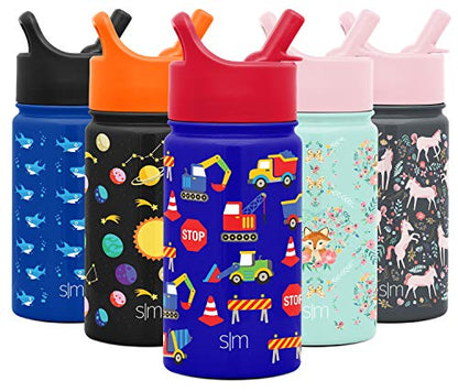 Simple Modern Kids Water Bottle with Straw Lid | Insulated Stainless Steel Reusable Tumbler for Toddlers, Boys | Summit Collection | 14oz, Under Construction