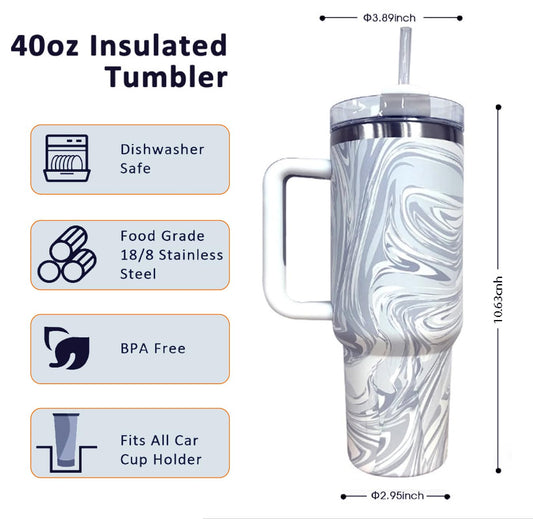 Lanino Travel Mug 40 oz Tumbler with Handle and Straw Lid Insulated Cup Premium Stainless Steel Water Bottle Cupholder Friendly Gifts Collection Optimal Hot & cold Beverage (M-002-Fog)