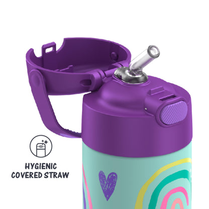 THERMOS FUNTAINER 12 Ounce Stainless Steel Vacuum Insulated Kids Straw Bottle, Rainbows