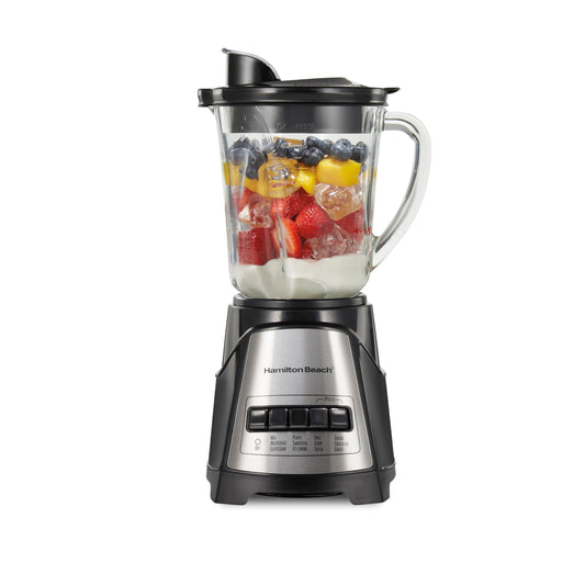 Hamilton Beach Power Elite Wave Action Blender For Shakes and Smoothies, Puree, Crush Ice, 40 Oz Glass Jar, 12 Functions, Stainless Steel Ice Sabre Blades, 700 Watts, Black (58148A)